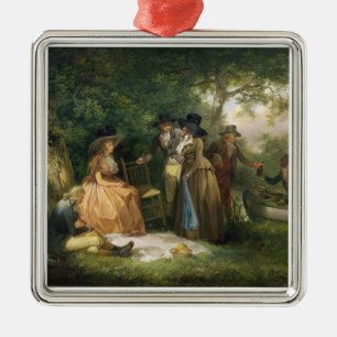 The Angler's Repast (oil on canvas) Metal Ornament