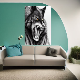 The angry wolf   AI Art  Poster