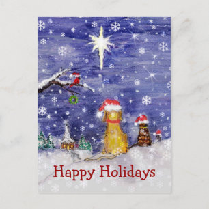 The Animals' Christmas - watercolor Holiday Postcard