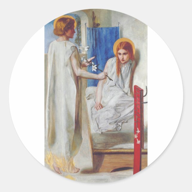 The Annunciation by Dante Gabriel Rossetti Classic Round Sticker (Front)