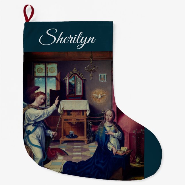 The Annunciation by Joos van Cleve: Large Christmas Stocking (Front)