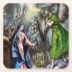 The Annunciation, El Greco Square Paper Coaster