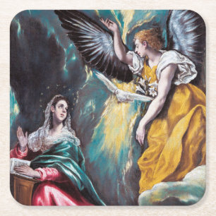 The Annunciation, El Greco Square Paper Coaster