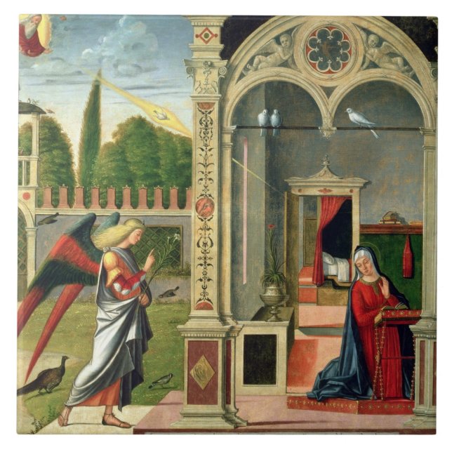 The Annunciation (oil on panel) 2 Ceramic Tile (Front)