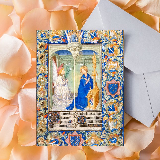 The Annunciation Virgin Mary Mediaeval Illuminatio Postcard (The Annunciation Medieval Illuminated Manuscript Catholic Christian Postcard)