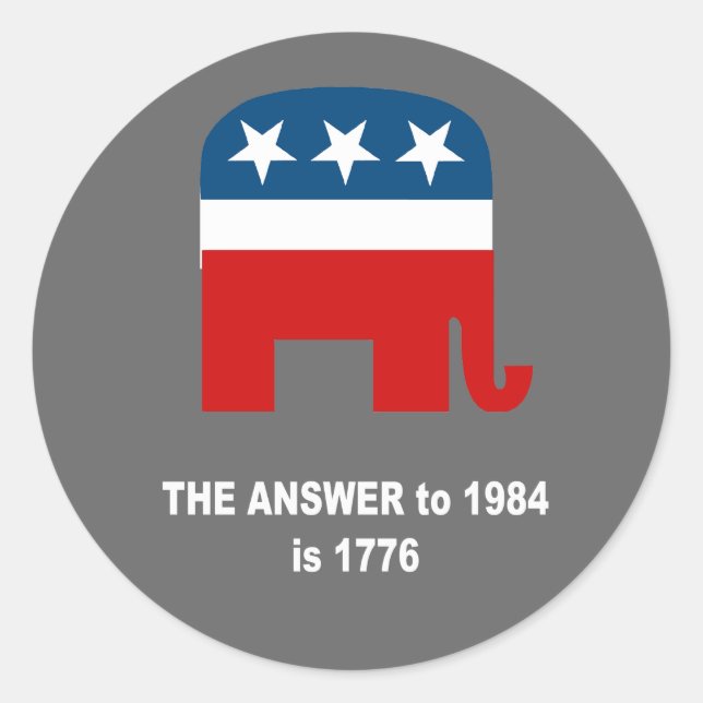 The answer to 1984 is 1776 classic round sticker (Front)