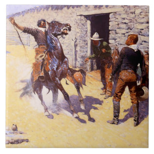 “The Apaches - The Alarm” by Frederic Remington Ceramic Tile