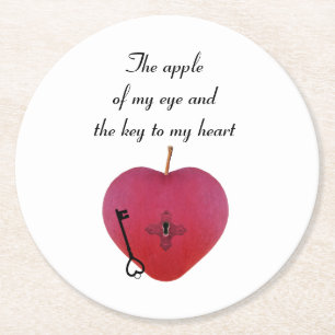 The apple of my eye and the key to my heart round paper coaster