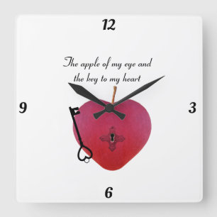 The apple of my eye and the key to my heart square wall clock