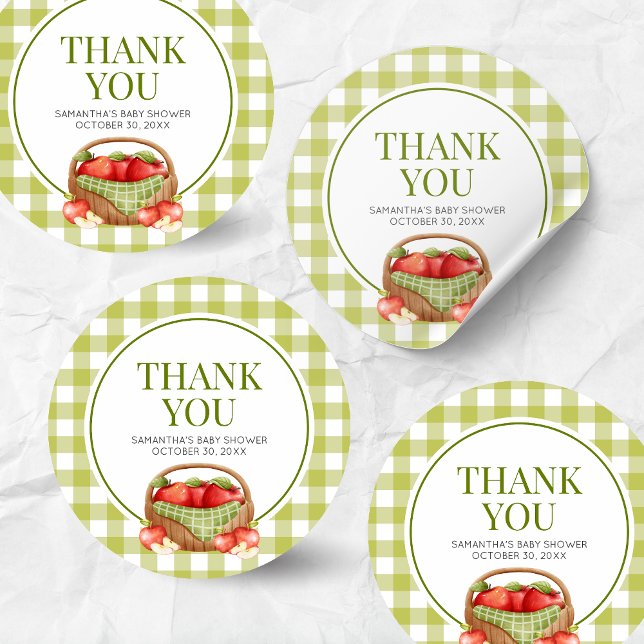 The Apple of Our Eye Baby Shower Classic Round Sticker (Apple of Our Eye Fall Baby Shower Sticker)