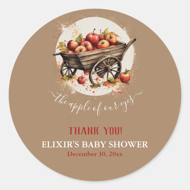 The Apple Of Our Eye Baby Shower Classic Round Sticker (Front)