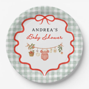 The Apple of our Eye Bow and Gingham Baby Shower Paper Plate