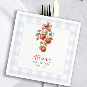 The apple of our eye boy baby shower blue gingham napkin