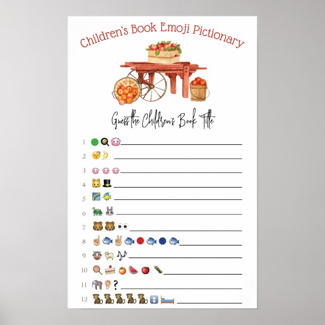 The Apple of our Eye Emoji Baby Shower Game Poster (Front)
