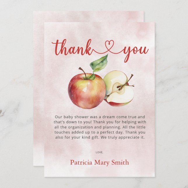 The Apple of our Eye Fall Baby Shower  Thank You Card (Front/Back)