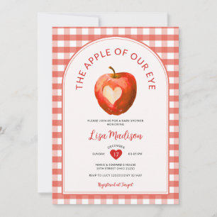 The Apple Of Our Eye Fall Red Gingham Baby Shower Invitation