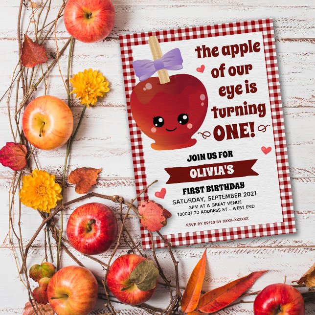 The Apple of Our Eye Girl Birthday Invitation (Announcing our "in-cider" scoop!  A delightful and "a-peeling" apple birthday invitation. )
