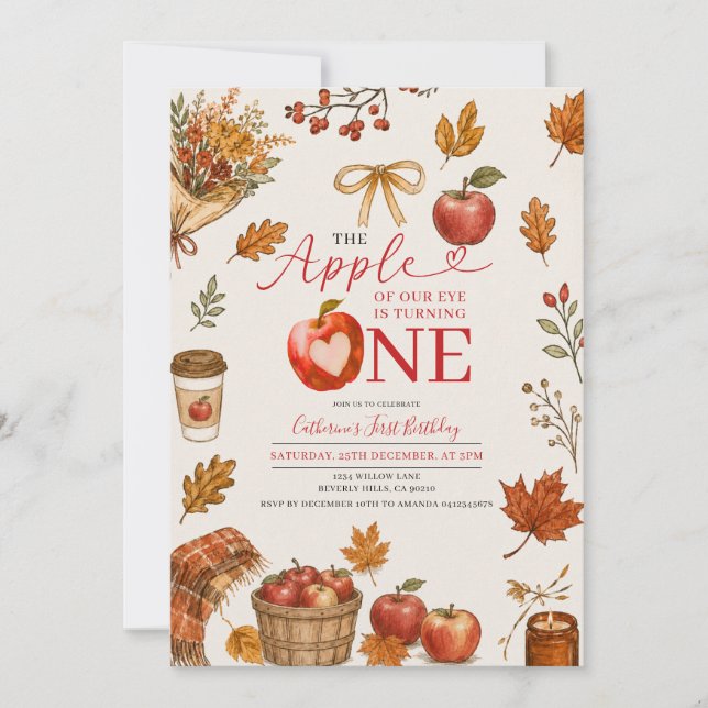 The Apple of Our Eye Is Turning One Invitation (Front)