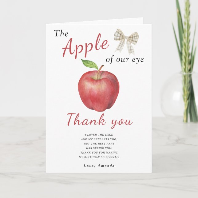 The Apple of our eye Kids birthday party thank you Card (Front)