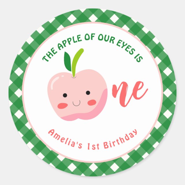 The Apple of Our Eyes first birthday Classic Round Sticker (Front)