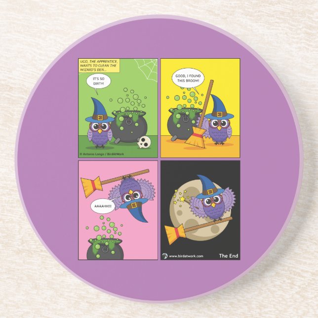 The Apprentice Wizard - Cleaning Comic Coaster (Front)
