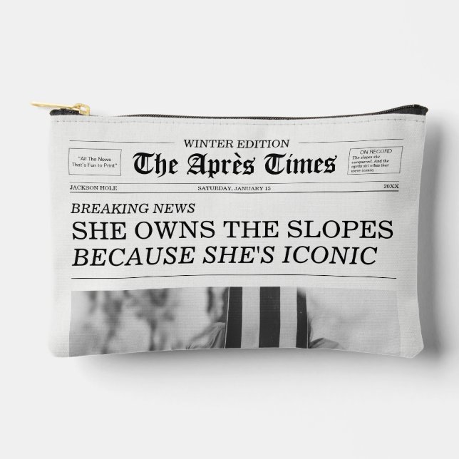 The Après Times Newspaper She Owns The Slopes Accessory Pouch (Front)