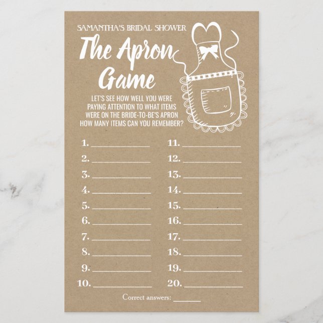 The Apron bridal shower english spanish game (Front)