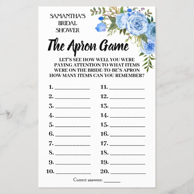 The Apron Bridal Shower english spanish game card (Front)