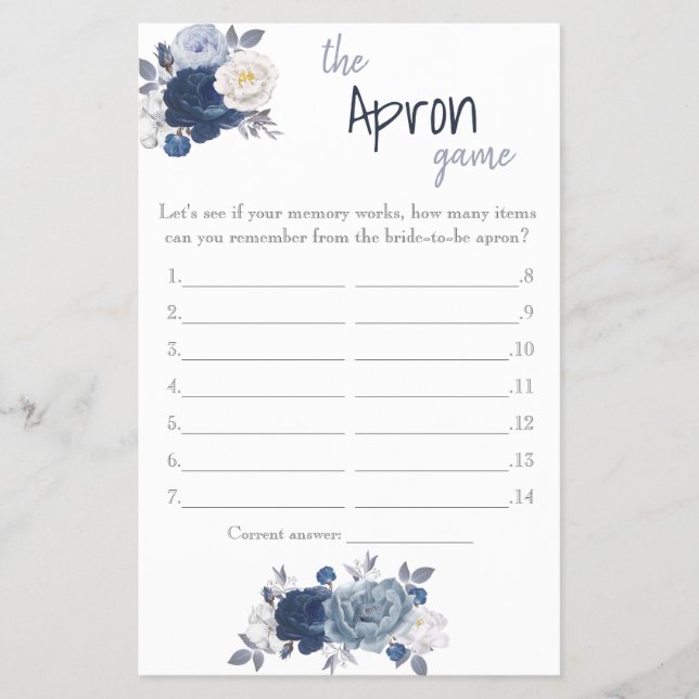 The Apron Bridal Shower Game Card (Front)
