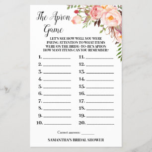 The Apron Bridal Shower Pink Flowers Game Card