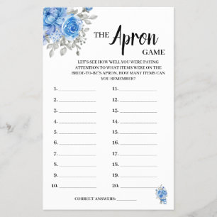 The Apron Game BlueFlowers Bridal Shower Game Card