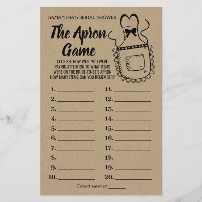 The Apron Game Bridal Shower Rustic Card (Front)