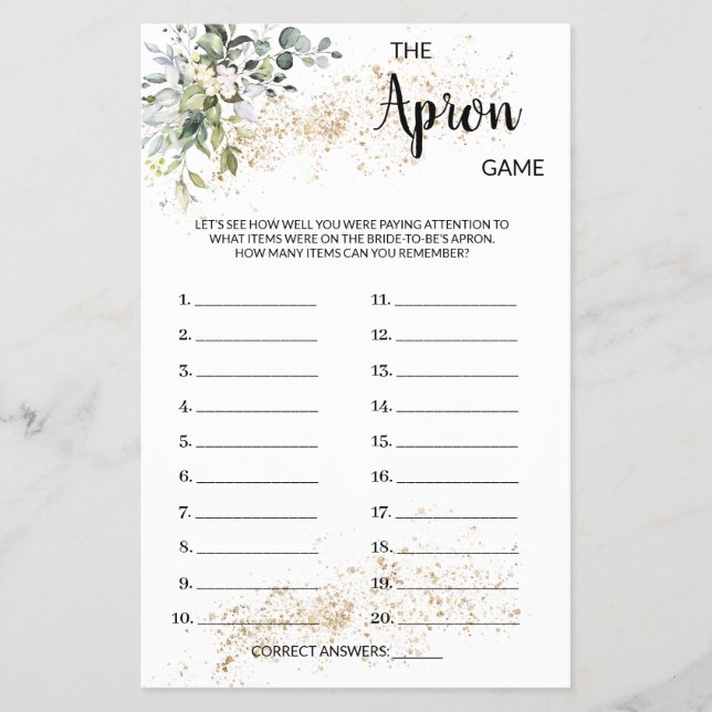 The Apron Game Herbal Bridal Shower Game Card (Front)