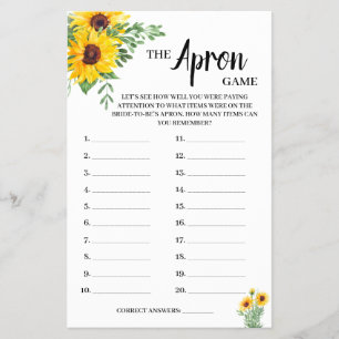 The Apron Game Sunflowers Bridal Shower Game Card