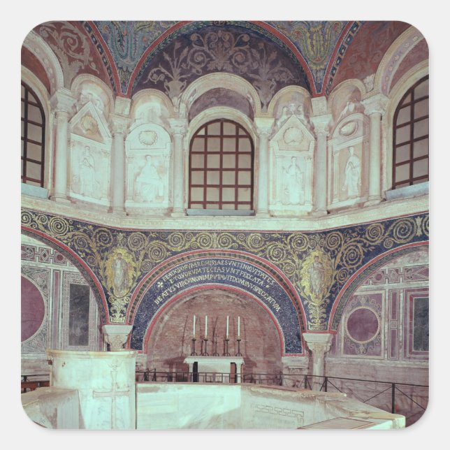 The apse with the baptismal font square sticker (Front)