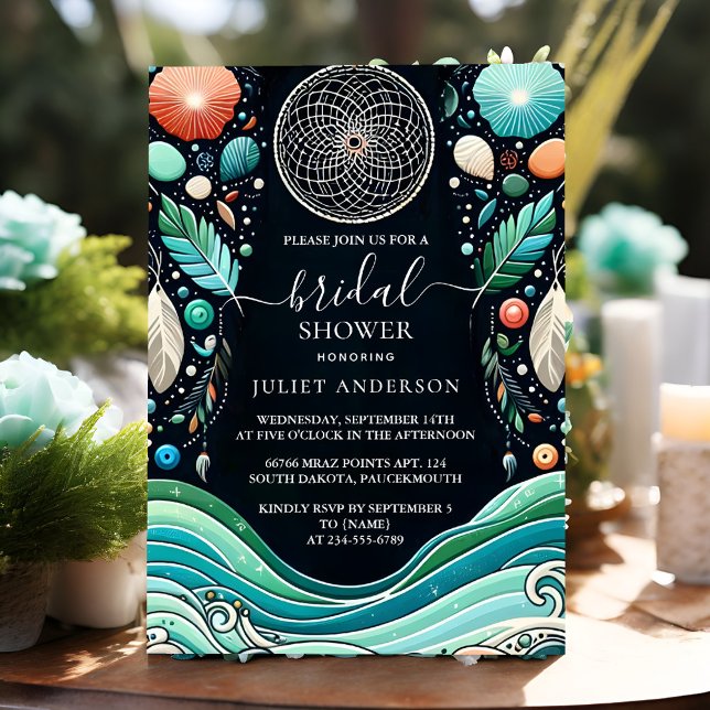The Aqua Sand Work Stacked Sea Glass Bridal Shower Invitation (Creator Uploaded)