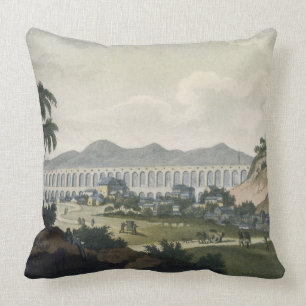 The aqueduct in Rio de Janeiro (colour engraving) Cushion