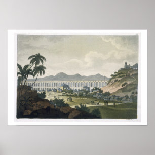 The aqueduct in Rio de Janeiro (colour engraving) Poster