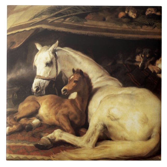 THE ARAB TENT WITH HORSES AND OTHER ANIMALS CERAMIC TILE (Front)