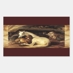 THE ARAB TENT WITH HORSES ,OTHER ANIMALS Parchment Rectangular Sticker