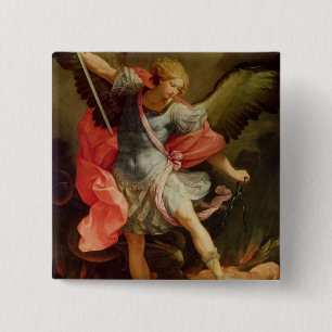 The Archangel Michael defeating Satan 15 Cm Square Badge