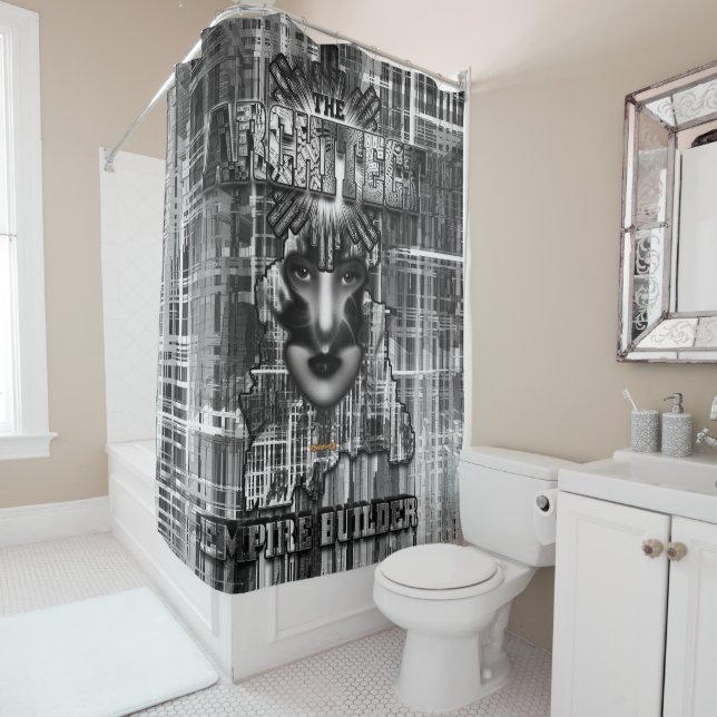 The Architect_Empire Builder Abstract Digital Art Shower Curtain (In Situ)