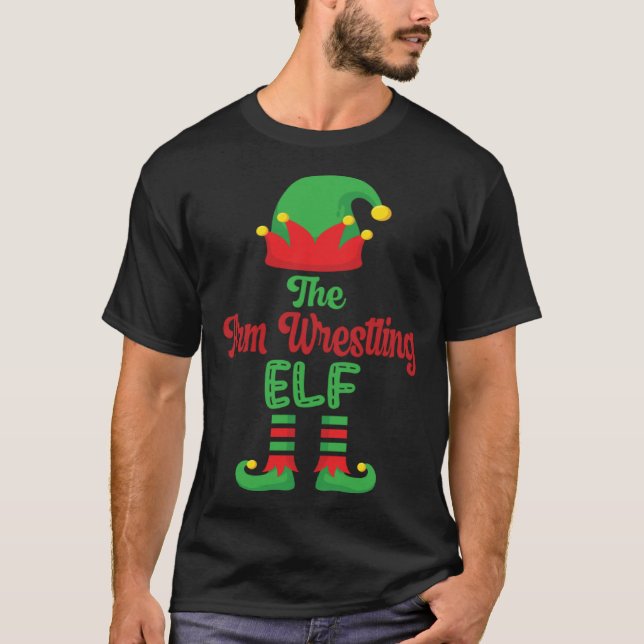 The arm wrestling elf matching family group for fa T-Shirt (Front)