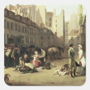 The Arrival of a Stage Coach at the Terminus, deta Square Sticker