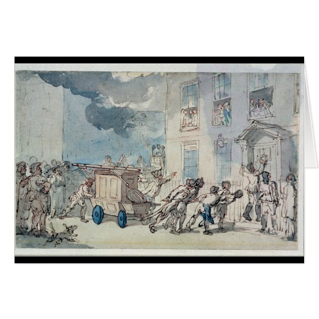 The Arrival of the Fire Engine (w/c, pen and ink, (Front Horizontal)