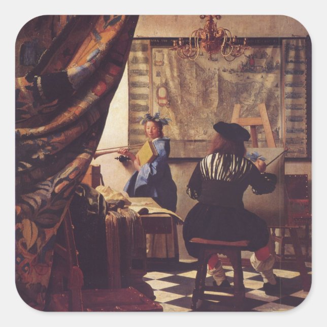 The Art of Painting by Johannes Vermeer Square Sticker (Front)