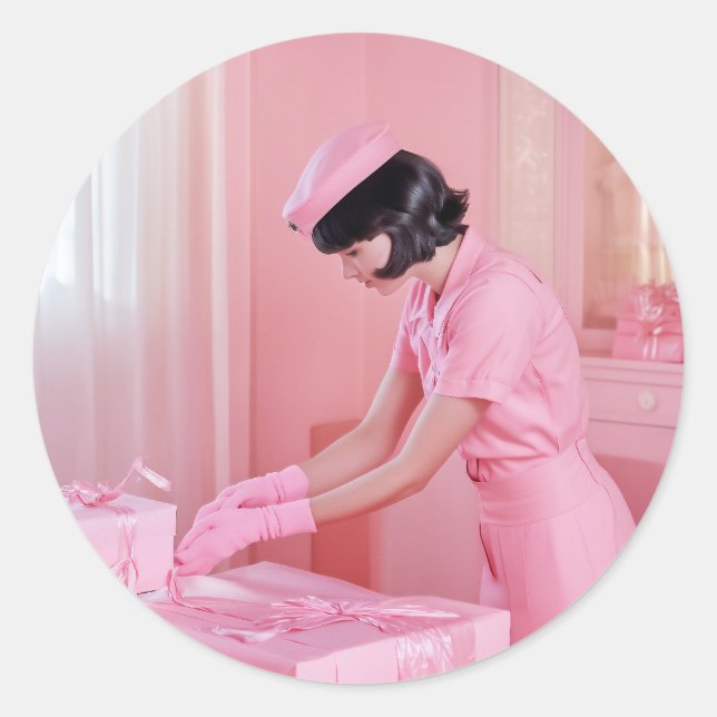 The Art of Pink Gift Wrapping Classic Round Sticker (Front)