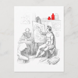 The Artist Paints Death Postcard