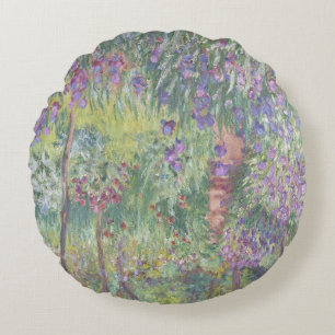 The Artist’s Garden in Giverny by Claude Monet Round Cushion