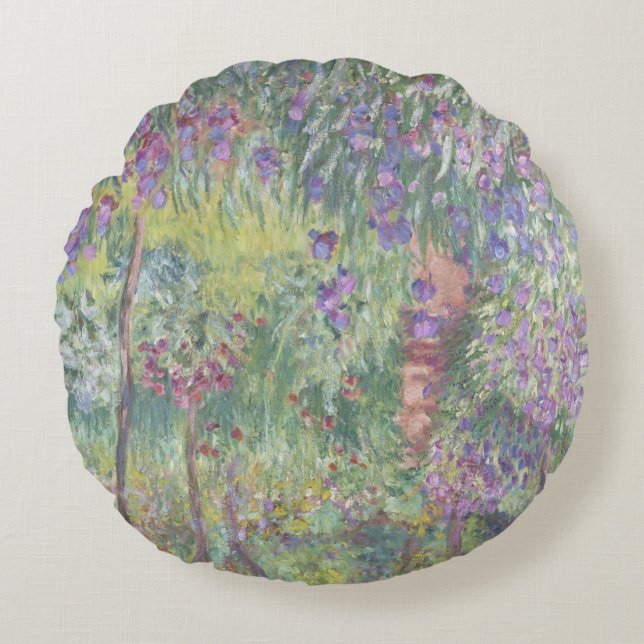The Artist’s Garden in Giverny by Claude Monet Round Cushion (Front)